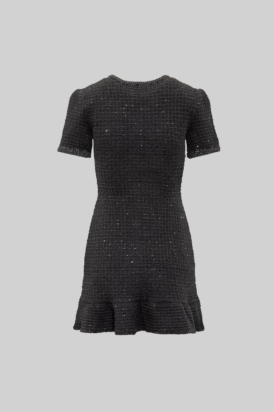 Short Sleeve Knee-Length Knitted Dress - Black