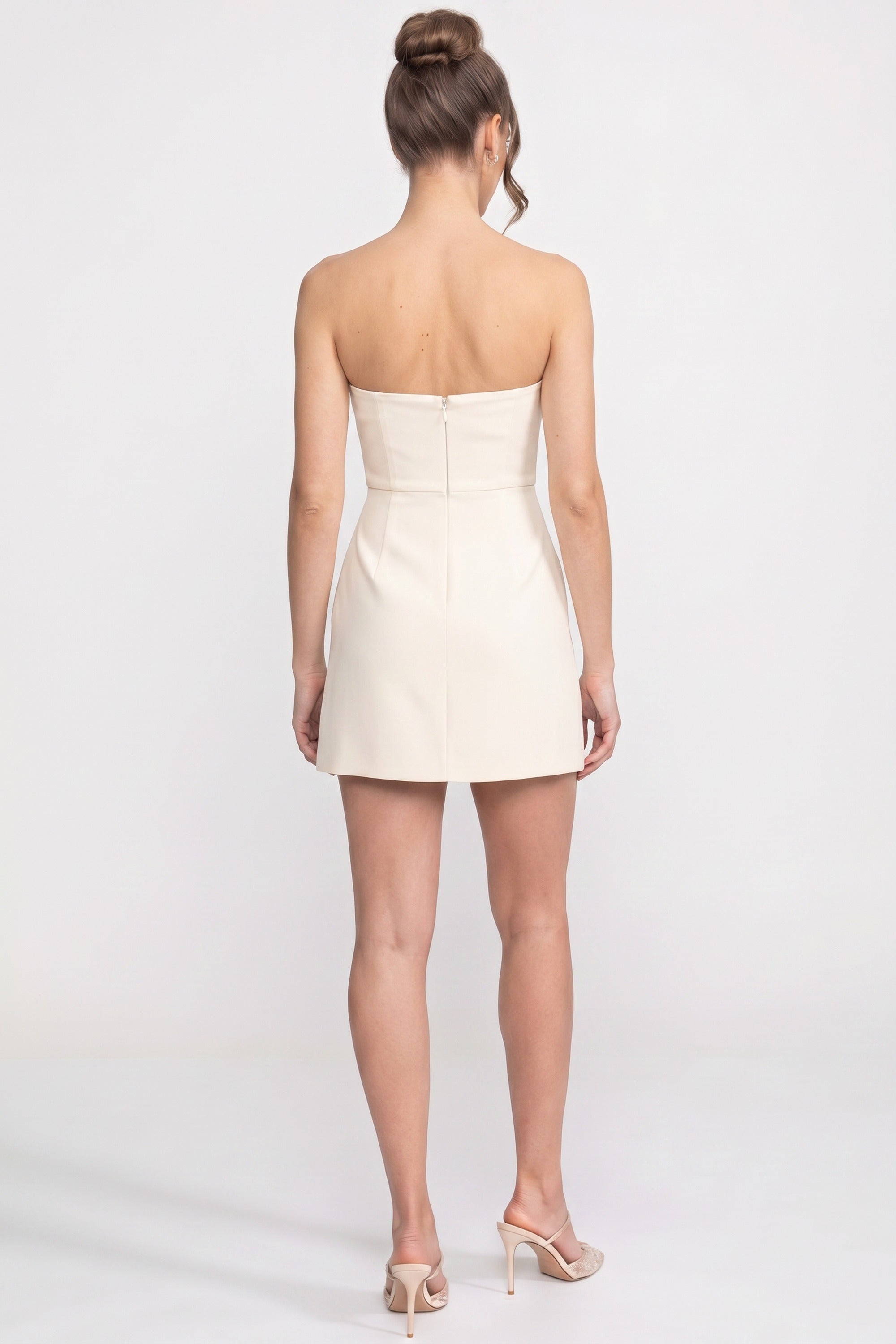 Strapless Mini Dress With 3D Iris Floral Appliqué - White