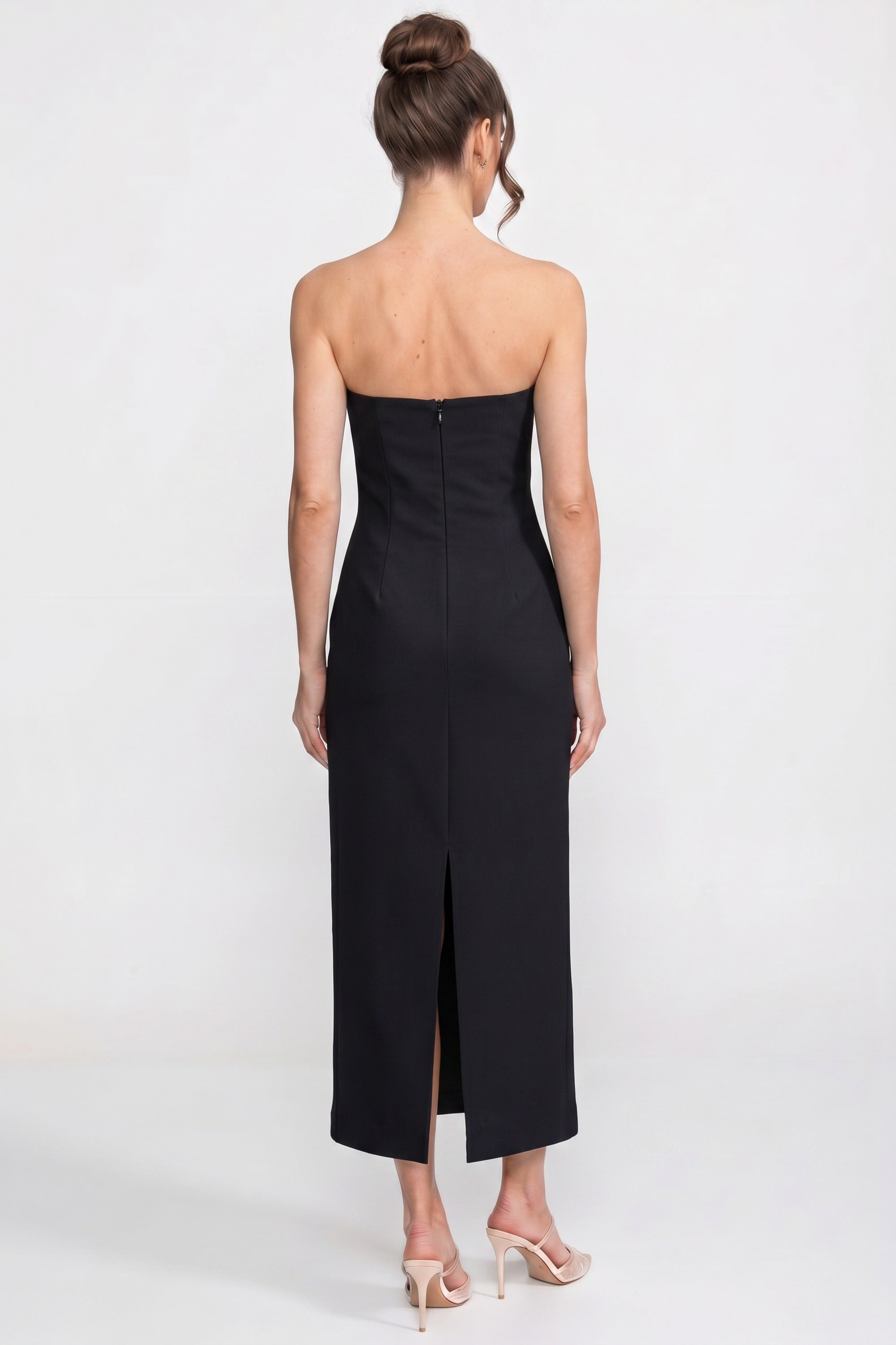 Strapless Floral-Print Maxi Dress With Column Silhouette - Black