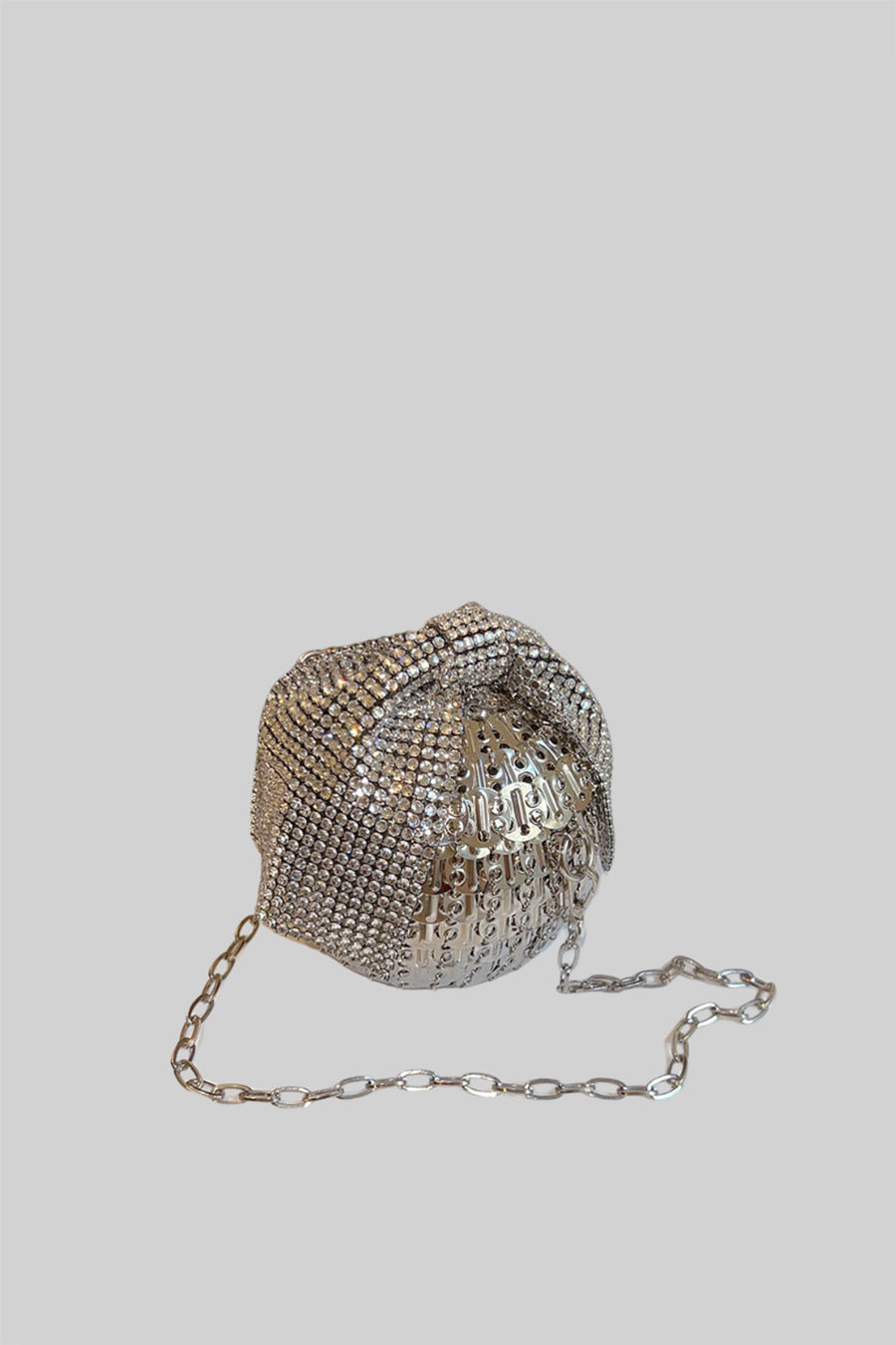 Spherical Metallic Handbag With Shimmering Embellishments - Silver