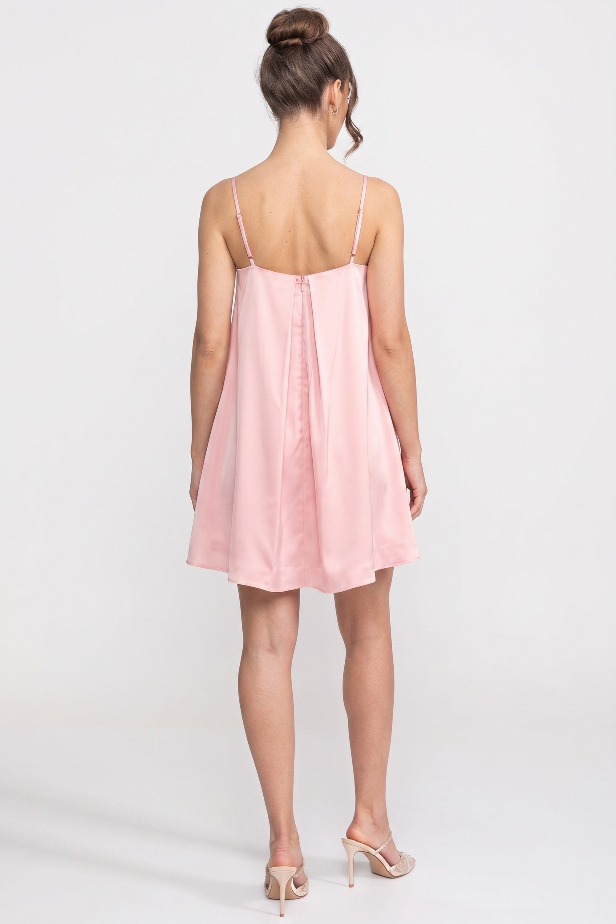 Spaghetti-Strap Mini Dress With 3D Floral Appliqué And A-Line Skirt - Pink