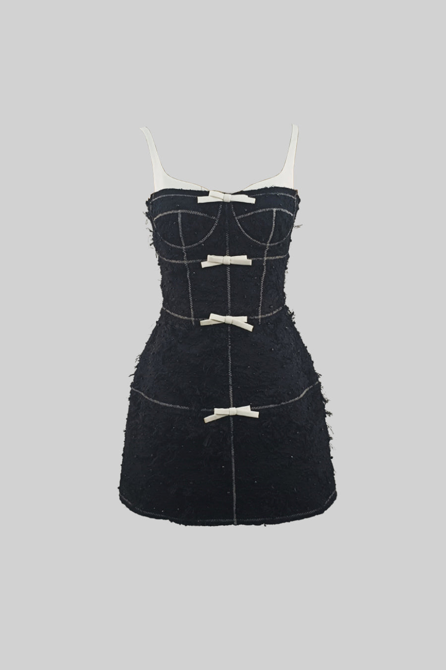 Mini Dress With Feather-Like Patterned Fabric - Black