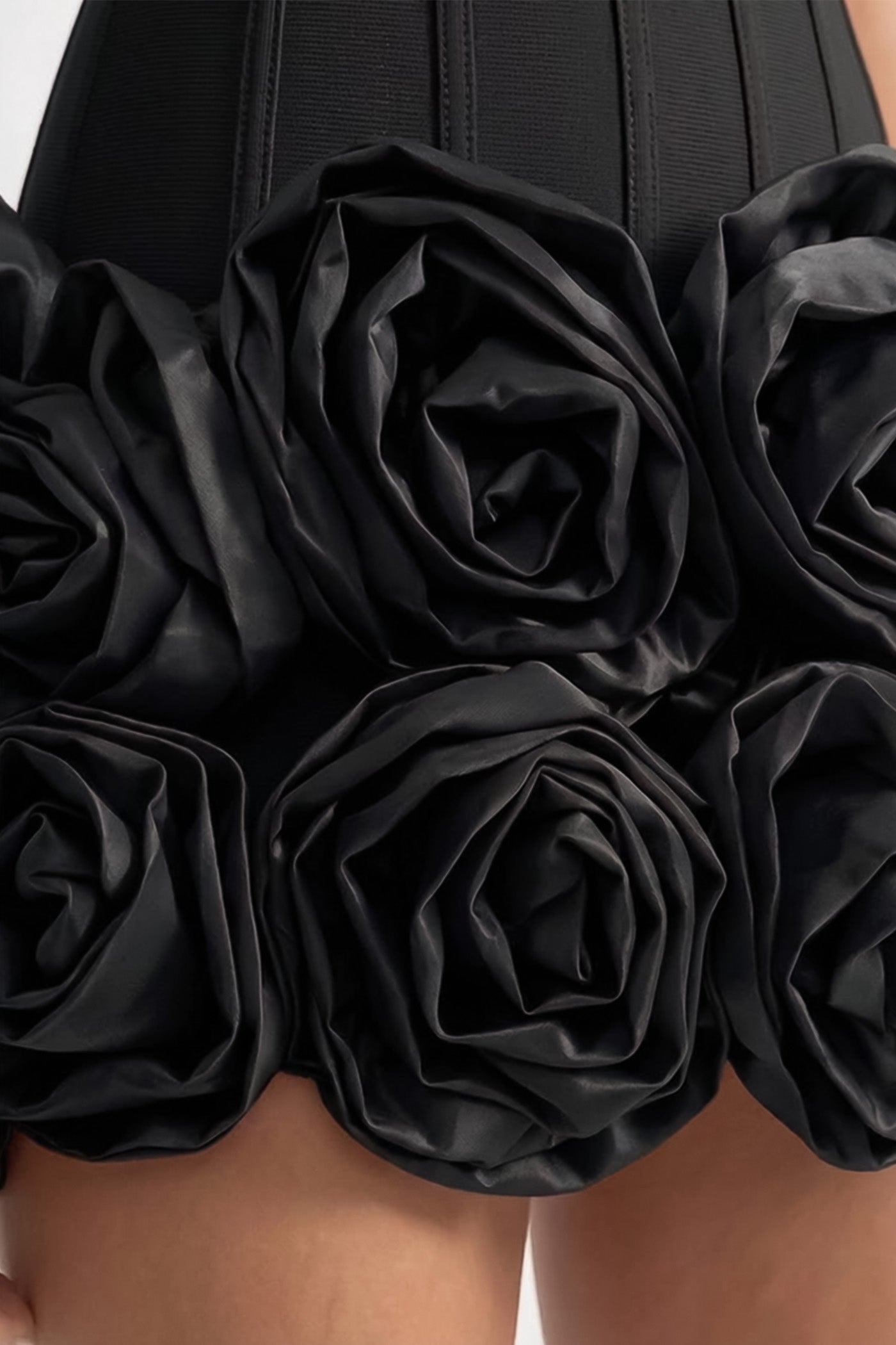 Halter Corset Mini Dress with 3D Rose Hem – Black