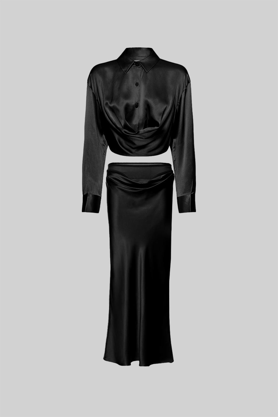 Elegant Draped Two-Piece Set - Black