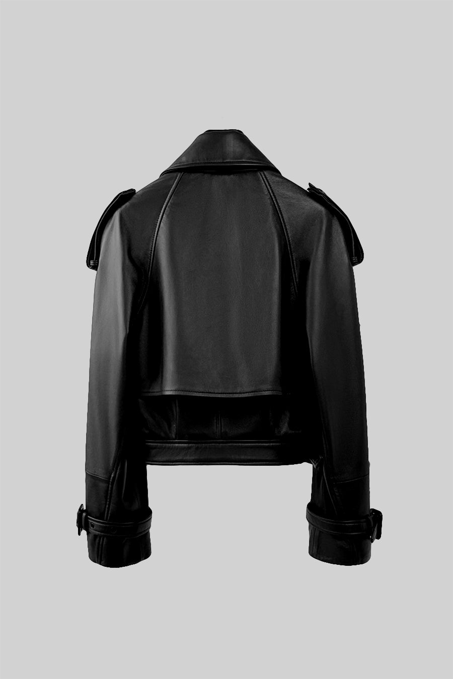 Double Breasted Vegan Leather Jacket - Black