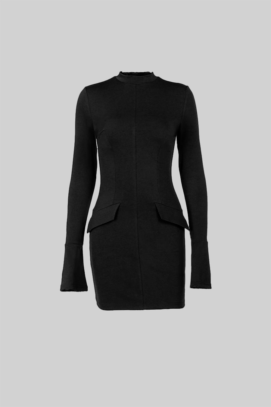 Elegant Fitted Dress With Dual Flap Pockets - Black