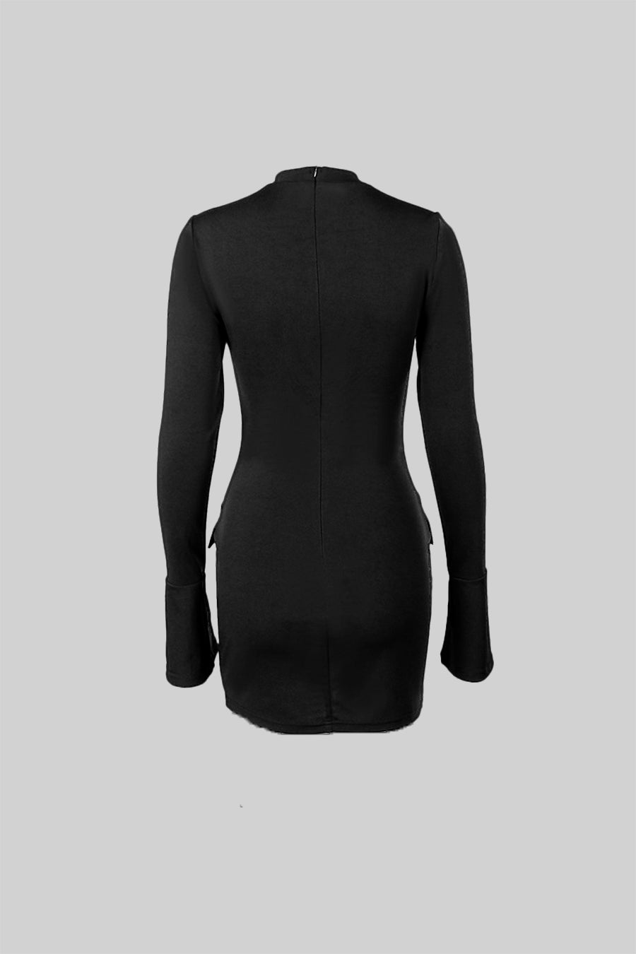 Elegant Fitted Dress With Dual Flap Pockets - Black