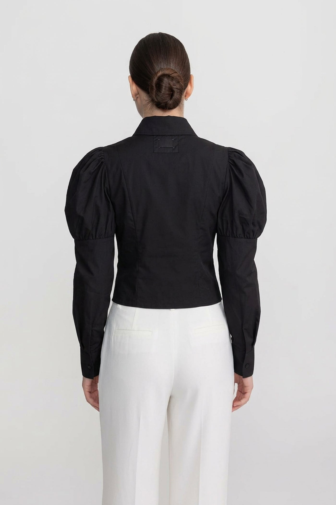 Long Sleeve Shirt With Corset Lace-Up Detail - Black