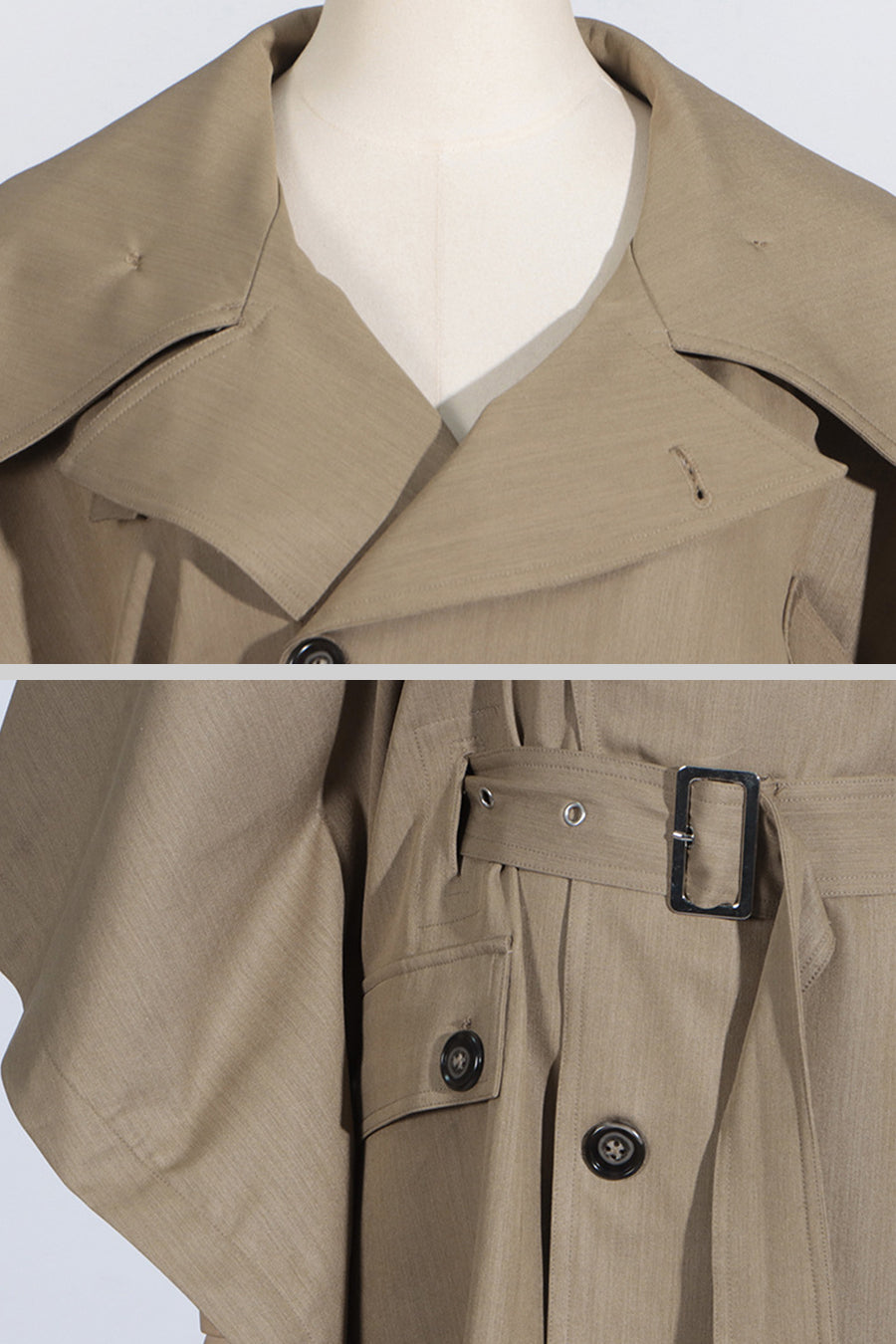 Trench Coat With Cape-Like Sleeve Construction - Khaki