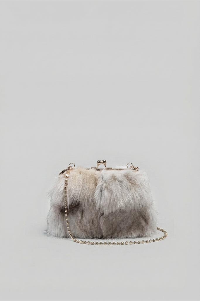 Faux Fur Clutch Bag with Kiss-Lock Closure – Khaki