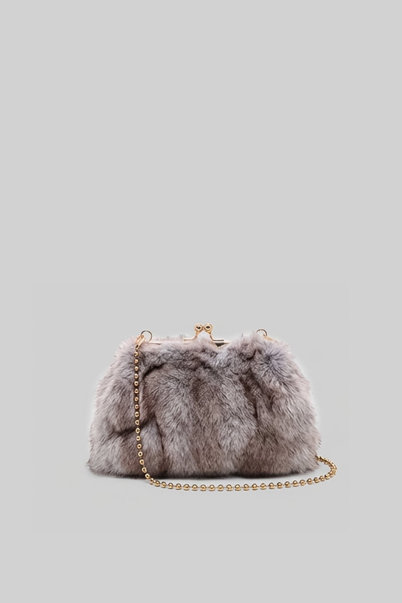 Faux Fur Clutch Bag with Kiss-Lock Closure – Khaki