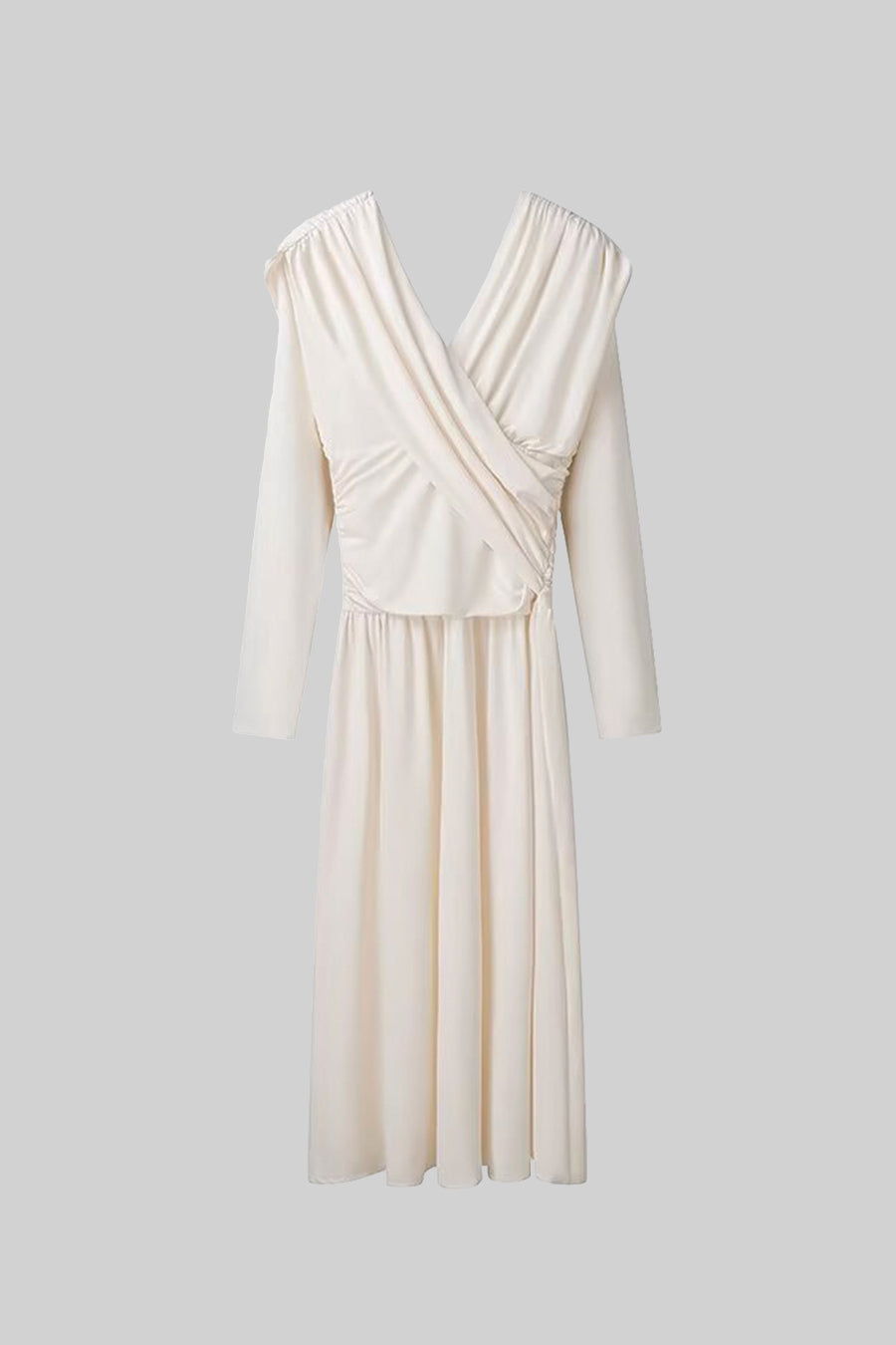 Elegant Dress With Wrap Style Upper Draping - Ivoire