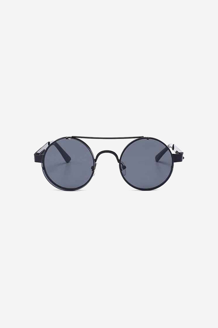 Rimless Round Sunglasses with Double Bridge and Temple Springs – Black