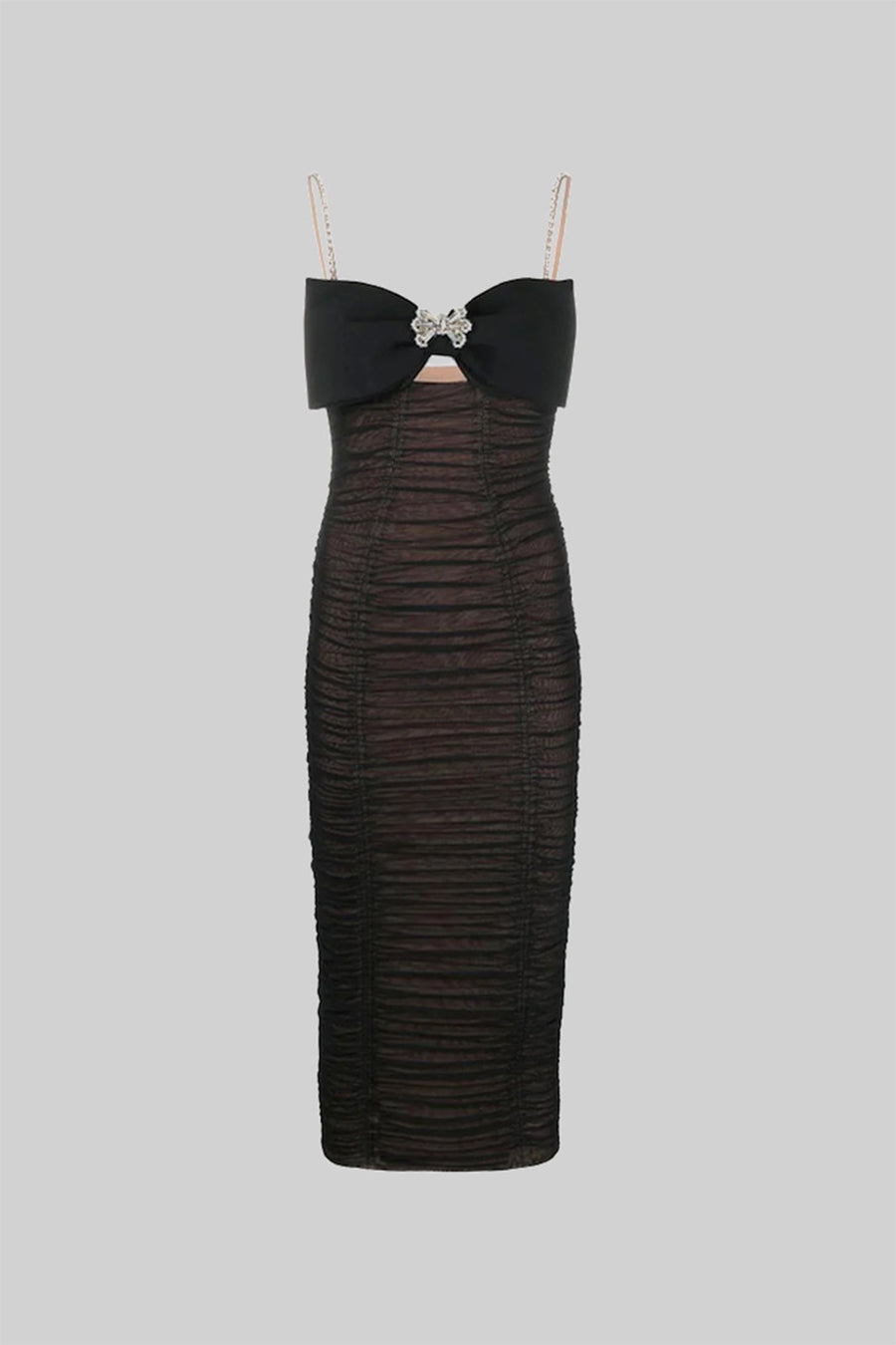 Elegant Bow Midi Dress - Dark Brown/Black