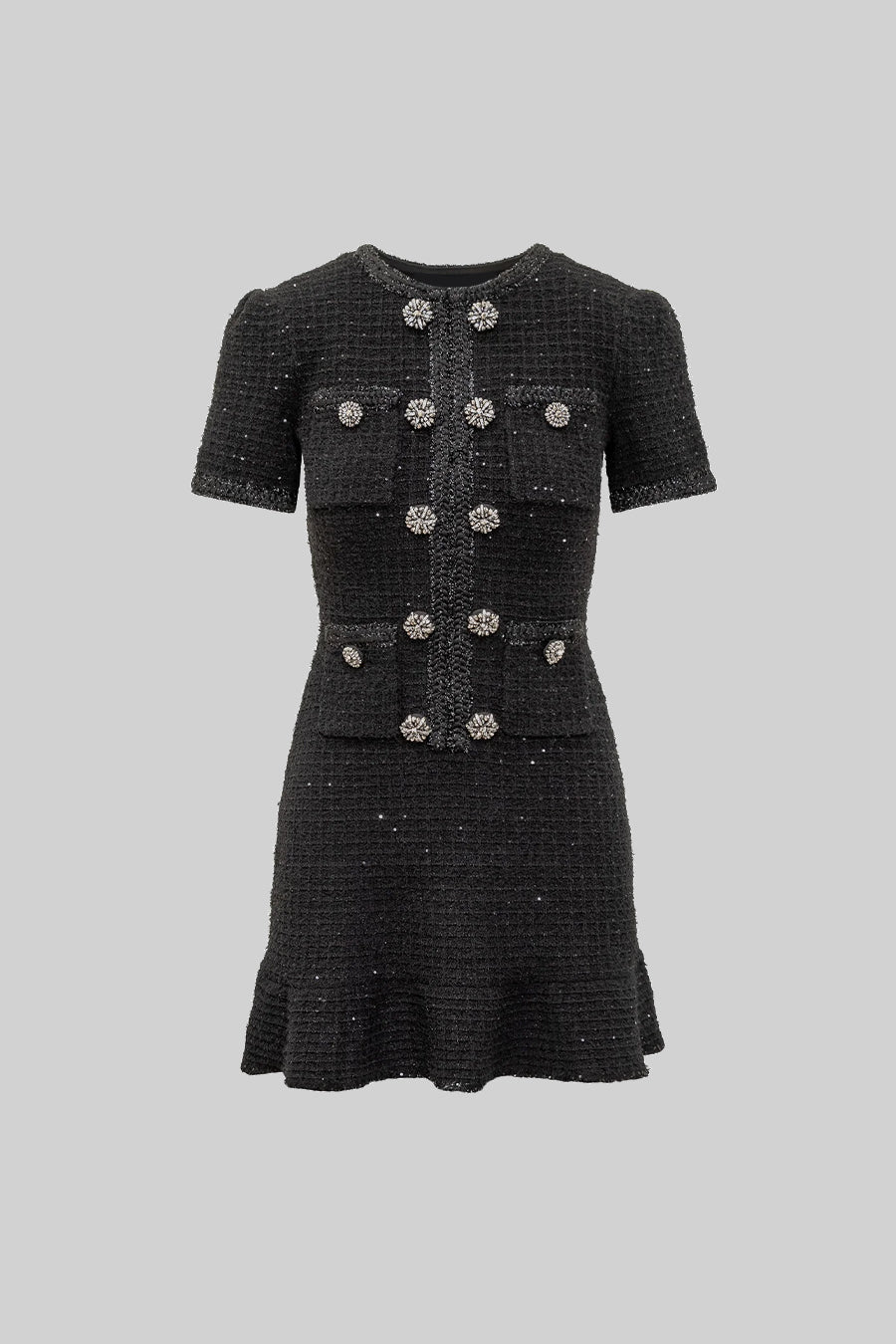 Short Sleeve Knee-Length Knitted Dress - Black