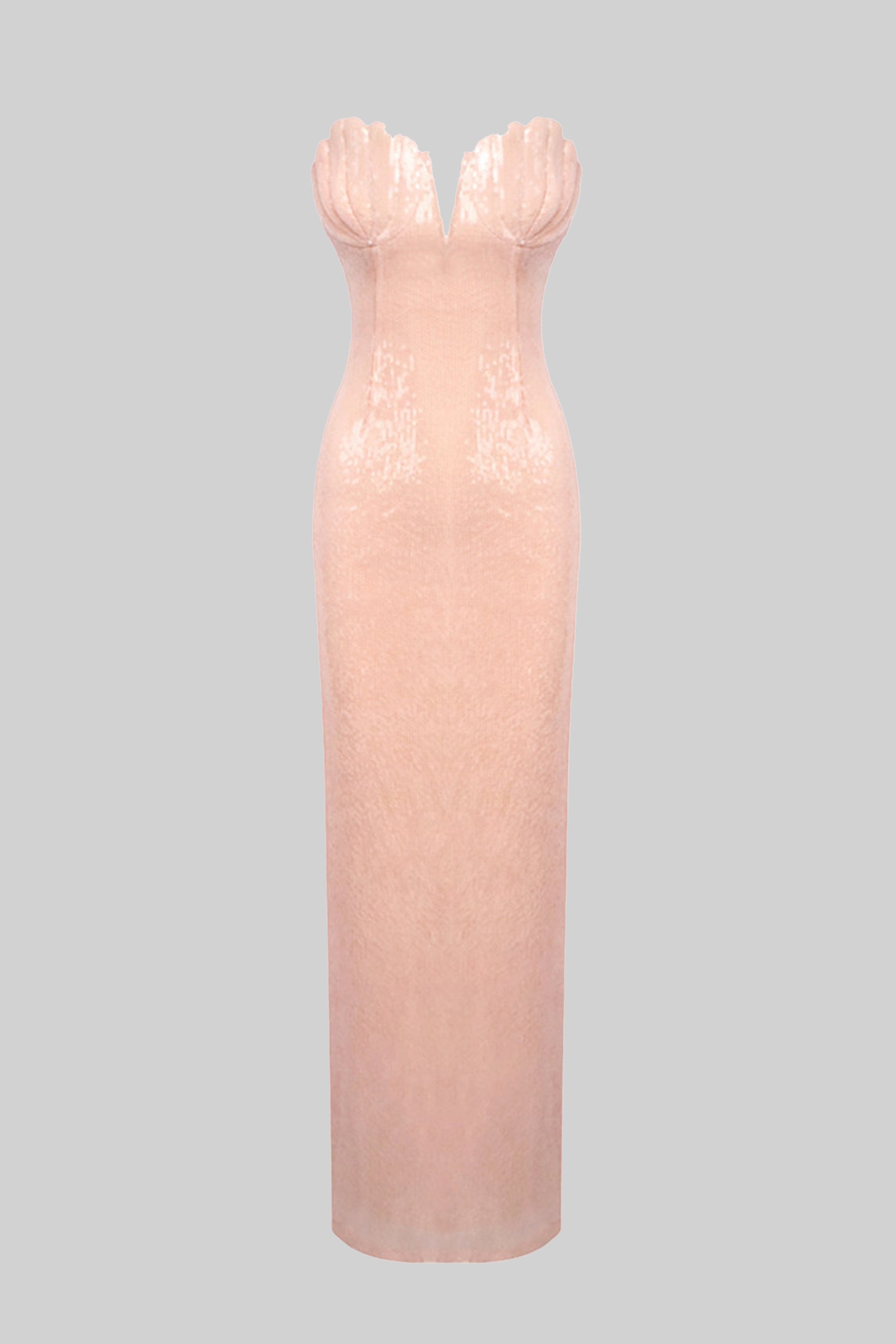 Strapless Sequin Mermaid Gown With Sweetheart Neckline And Back Slit - Blush