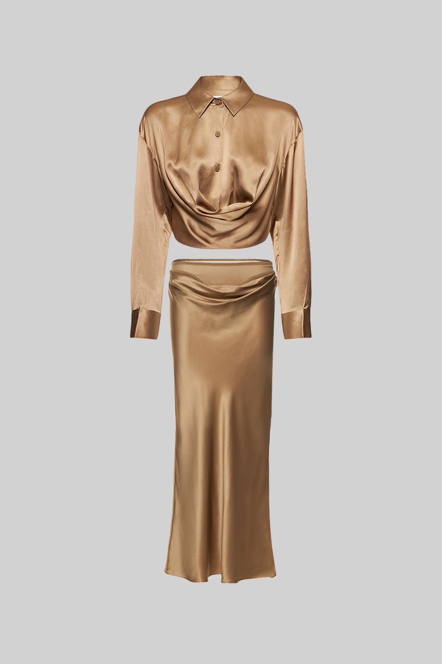 Elegant Draped Two-Piece Set - Bronze