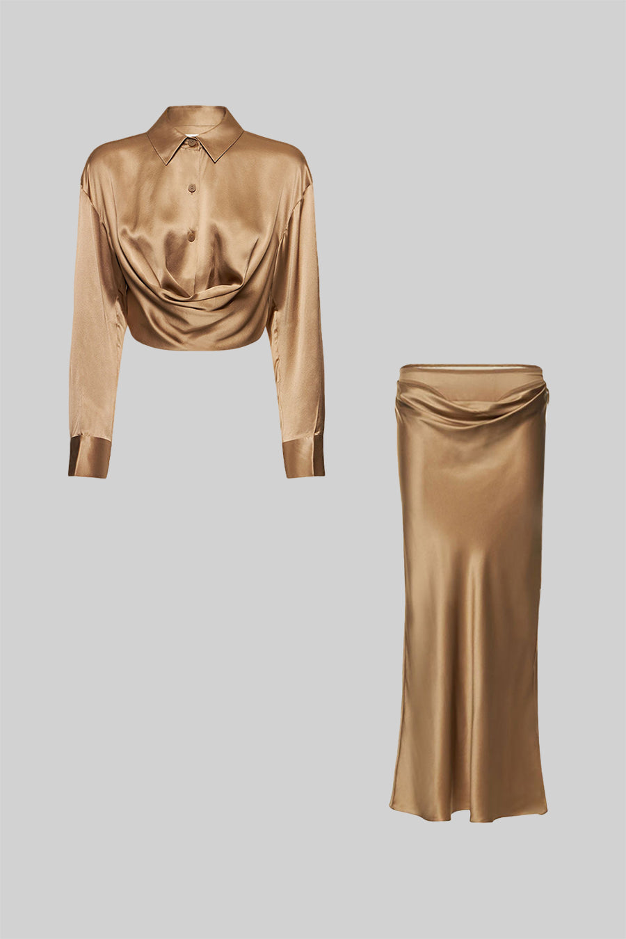 Elegant Draped Two-Piece Set - Bronze