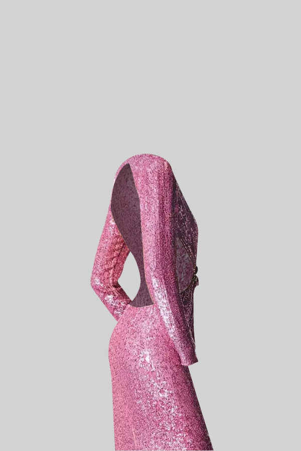 Luxurious Sequins Midi Dress - Pink