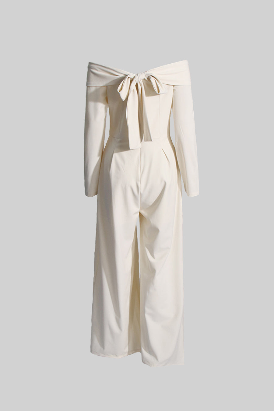 Off-The-Shoulder Jumpsuit With Back Bow Detail - Beige