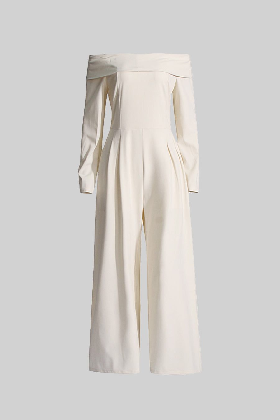 Off-The-Shoulder Jumpsuit With Back Bow Detail - Beige