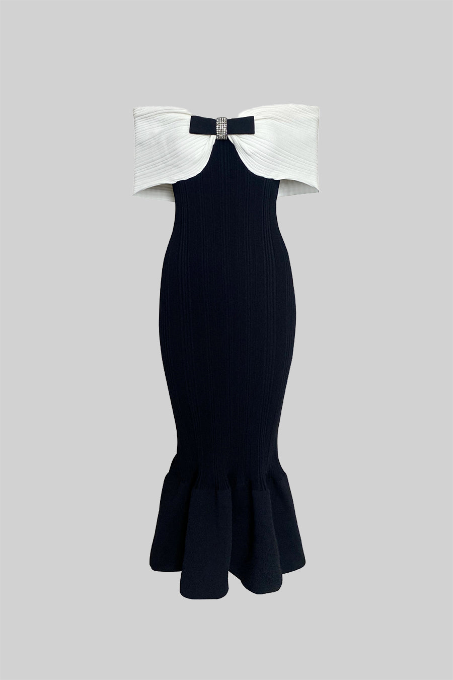 Sophisticated Mermaid Bow Midi Dress - Black