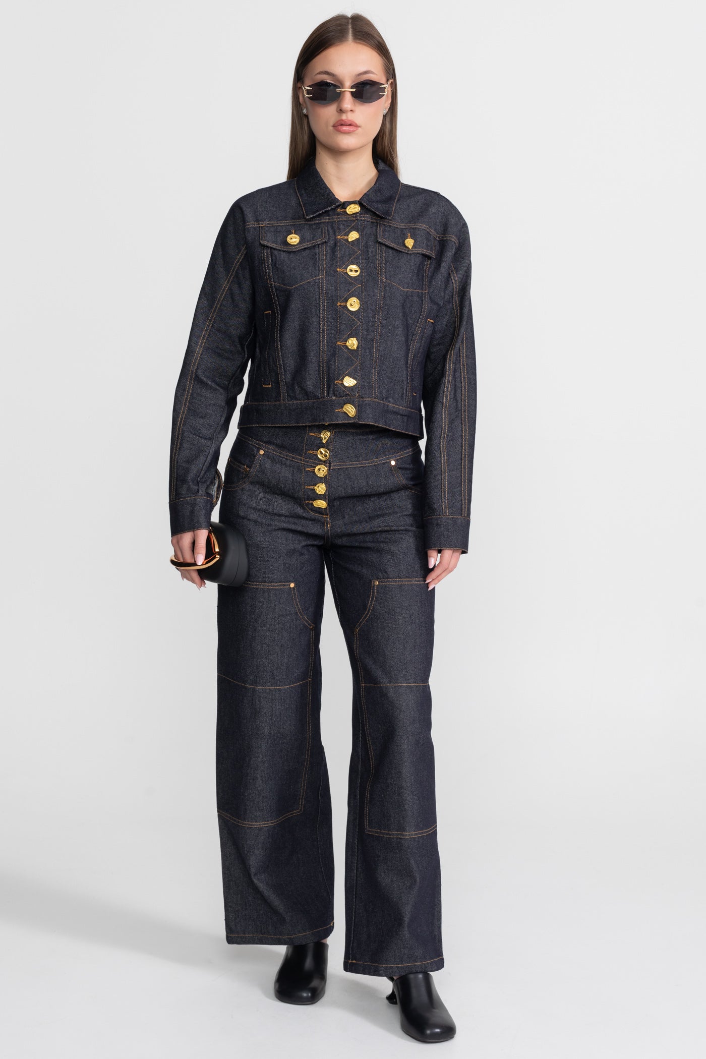 Gold Button Denim Co-ord Set – Indigo