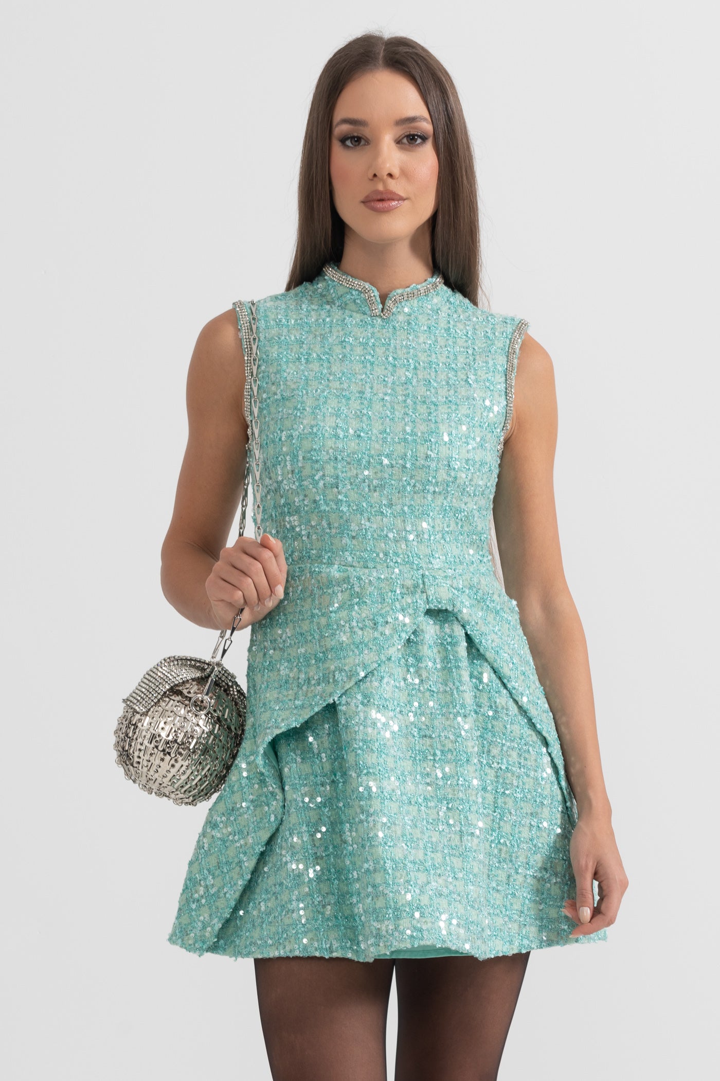 Short Knitted Texture Dress - Turquoise