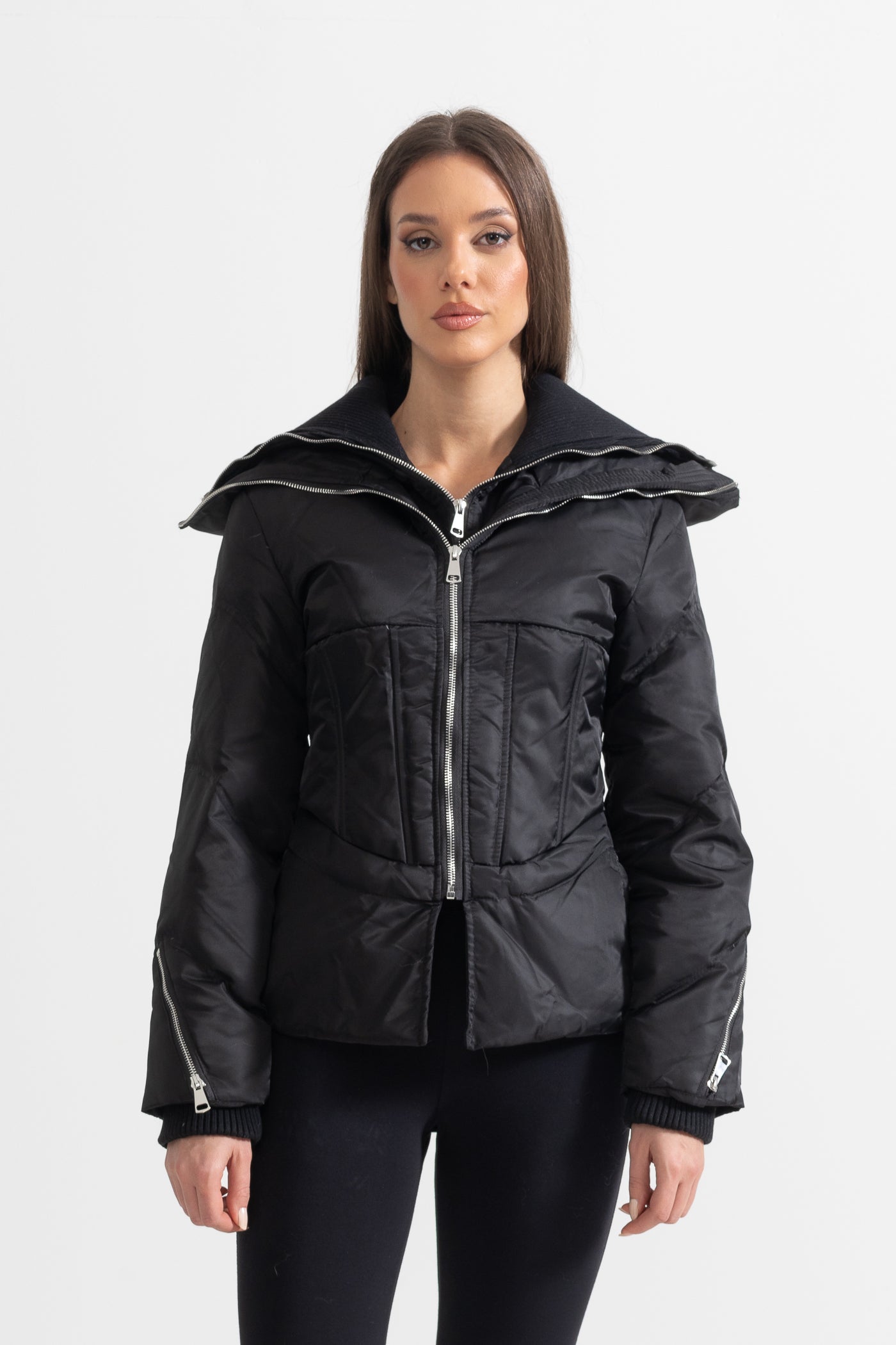 Contemporary Jacket With Double Collar Design - Black