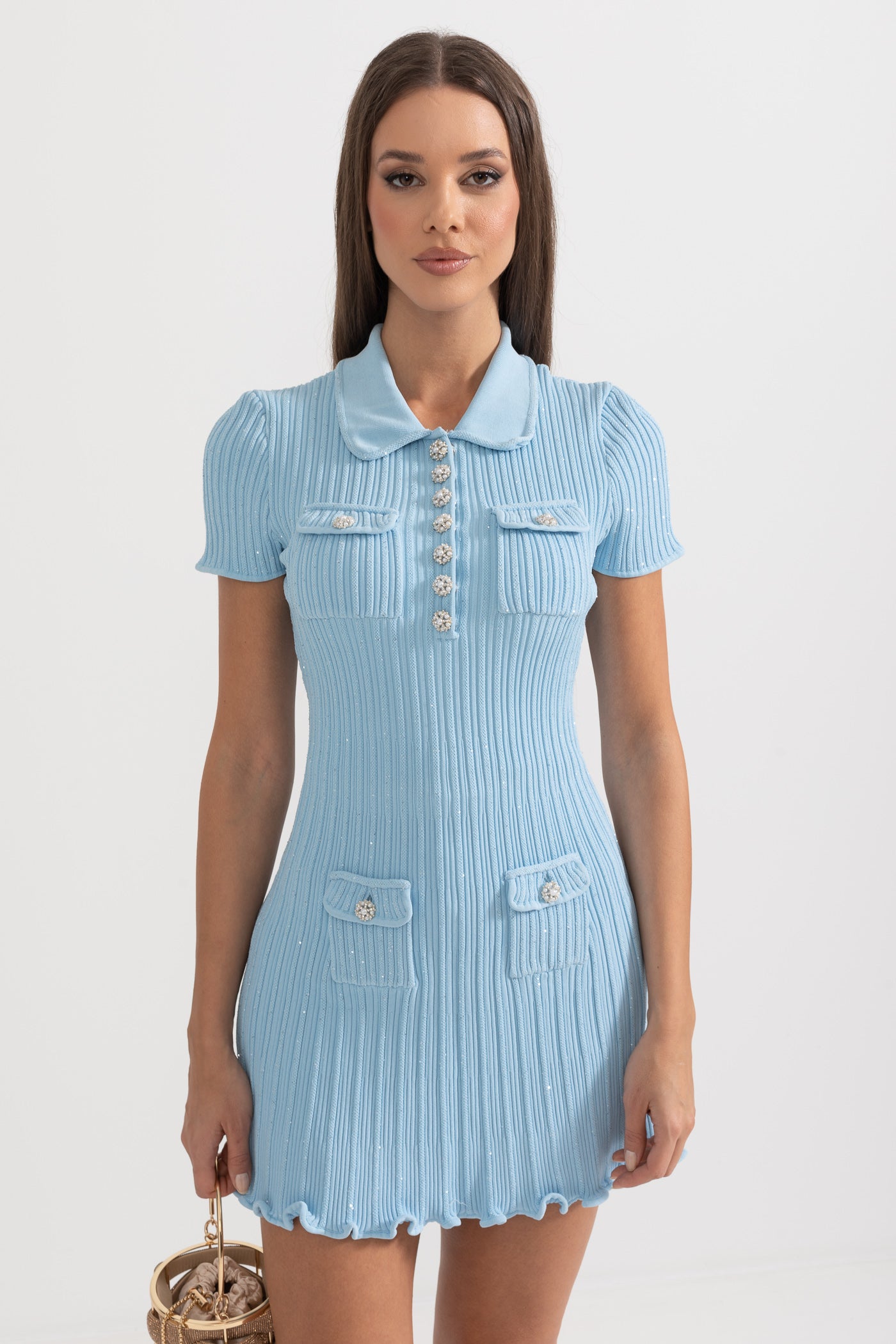 Short Sleeve Hourglass Diamond Dress - Baby Blue