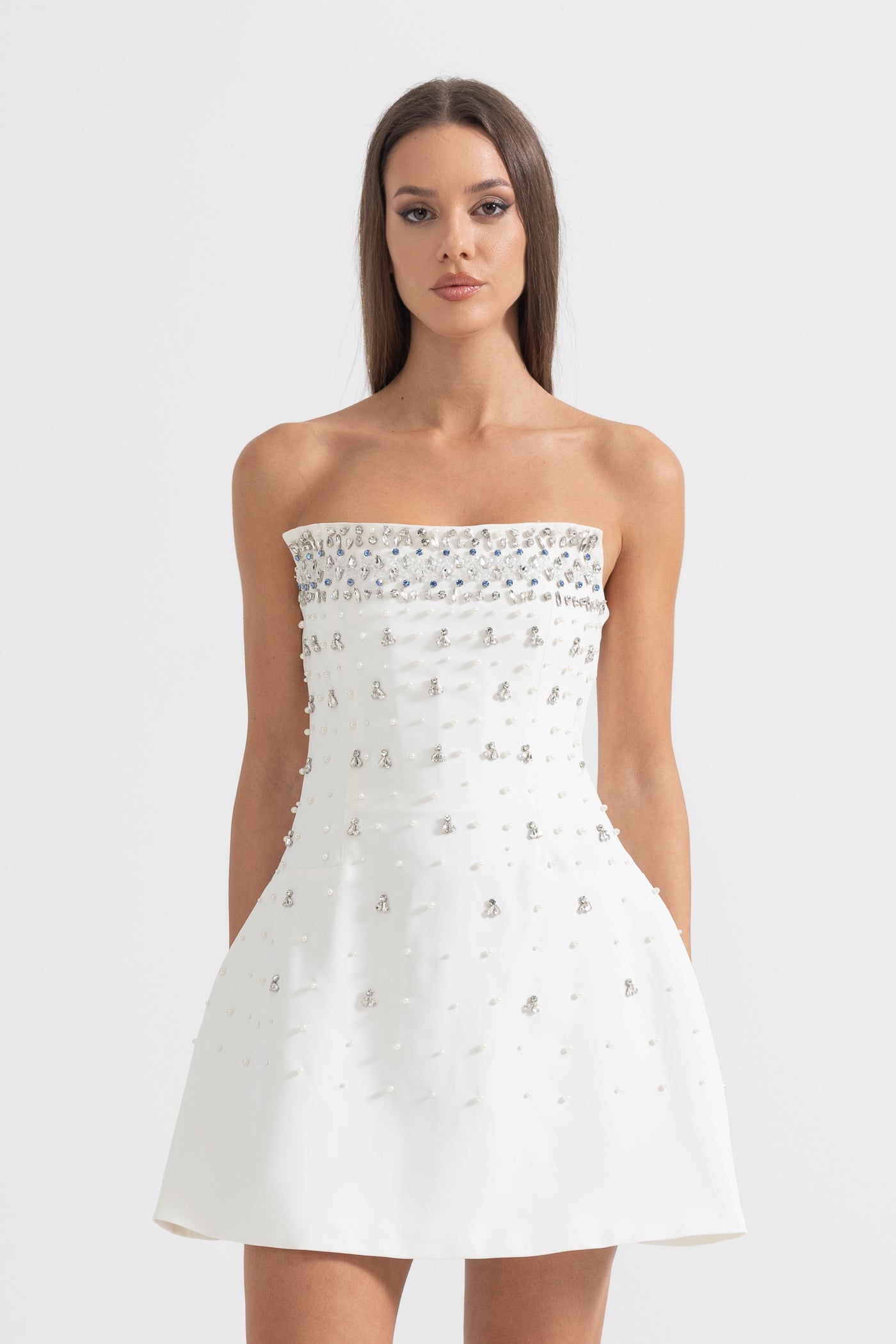 Sleeveless Mini Dress with Crystal Embellishments - White