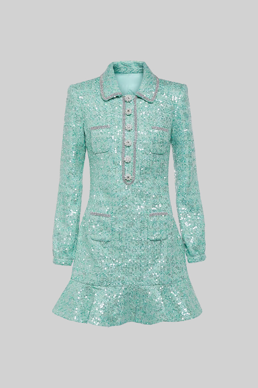 Knitted Dress With Sequin Embellishments - Turquoise