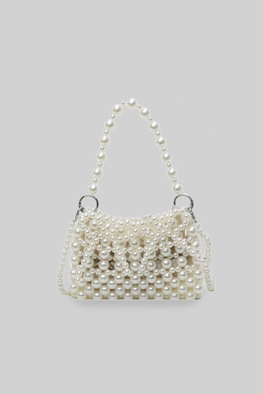 Beaded Handbag With Pearls - White