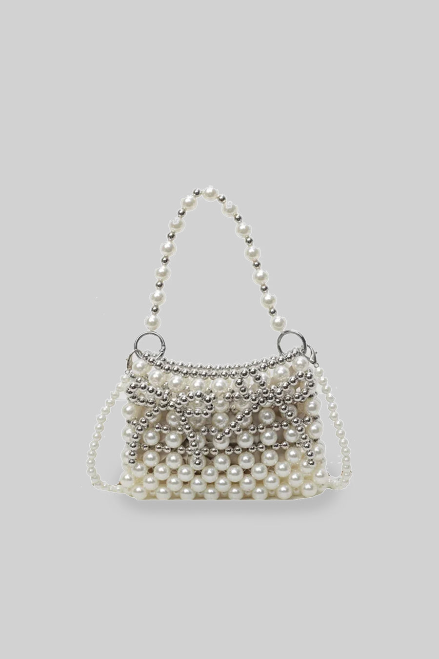 Beaded Handbag With Pearls And Silver Accents