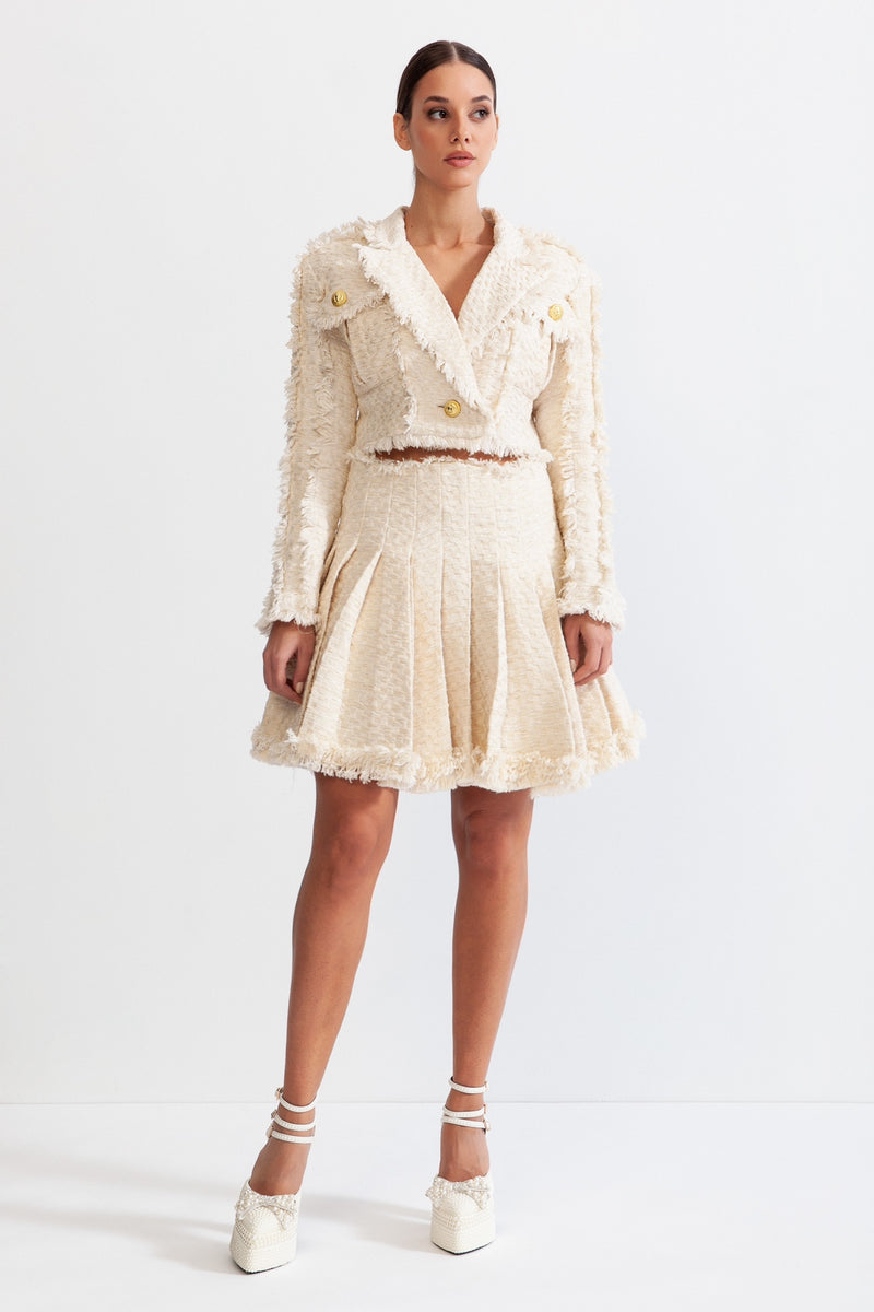 Bright Tweed Co-ord with Gold Details - Cream