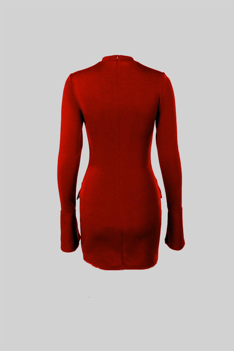 Elegant Fitted Dress With Dual Flap Pockets - Red