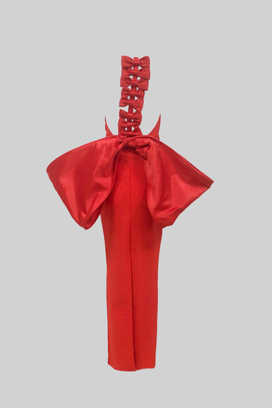 Elegant Dress With Back Bow Details - Red