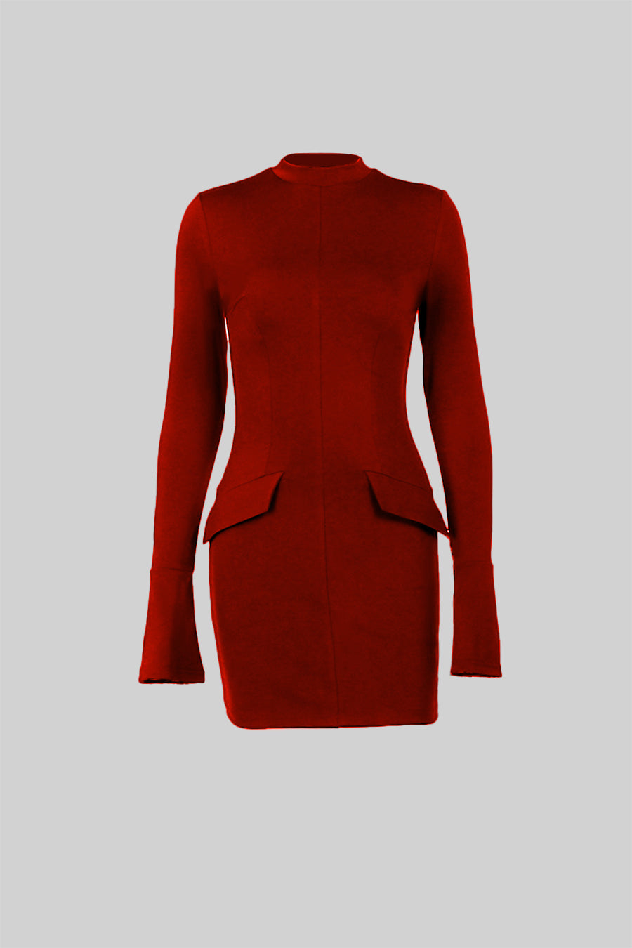 Elegant Fitted Dress With Dual Flap Pockets - Red