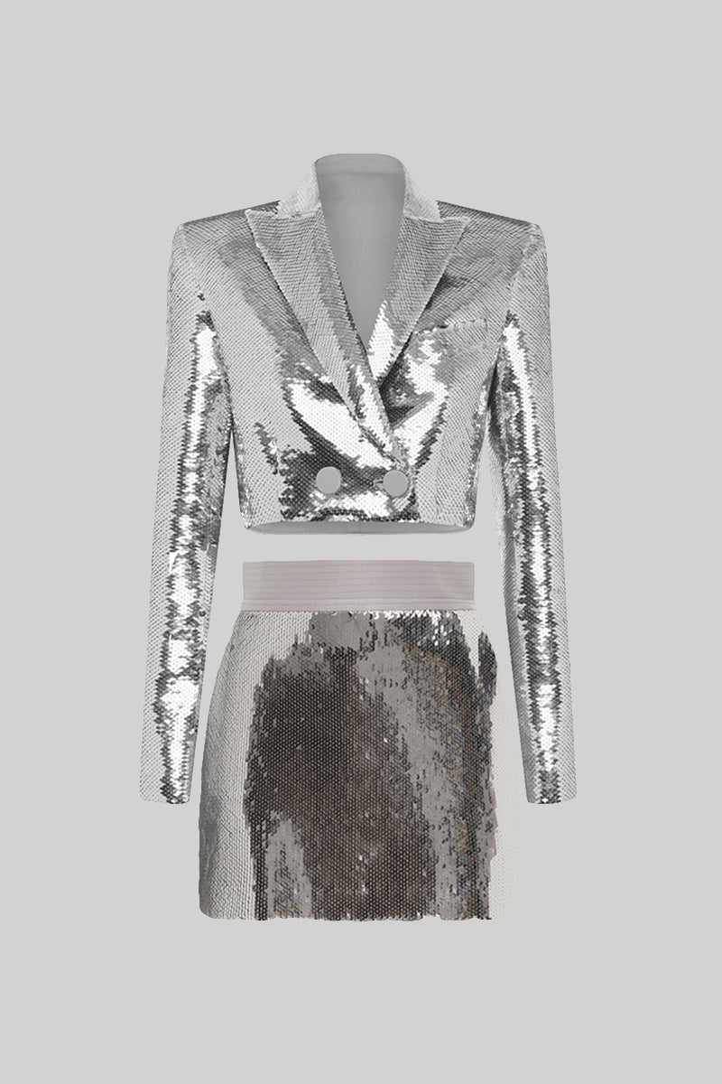 Two Piece Sequin Set - Silver