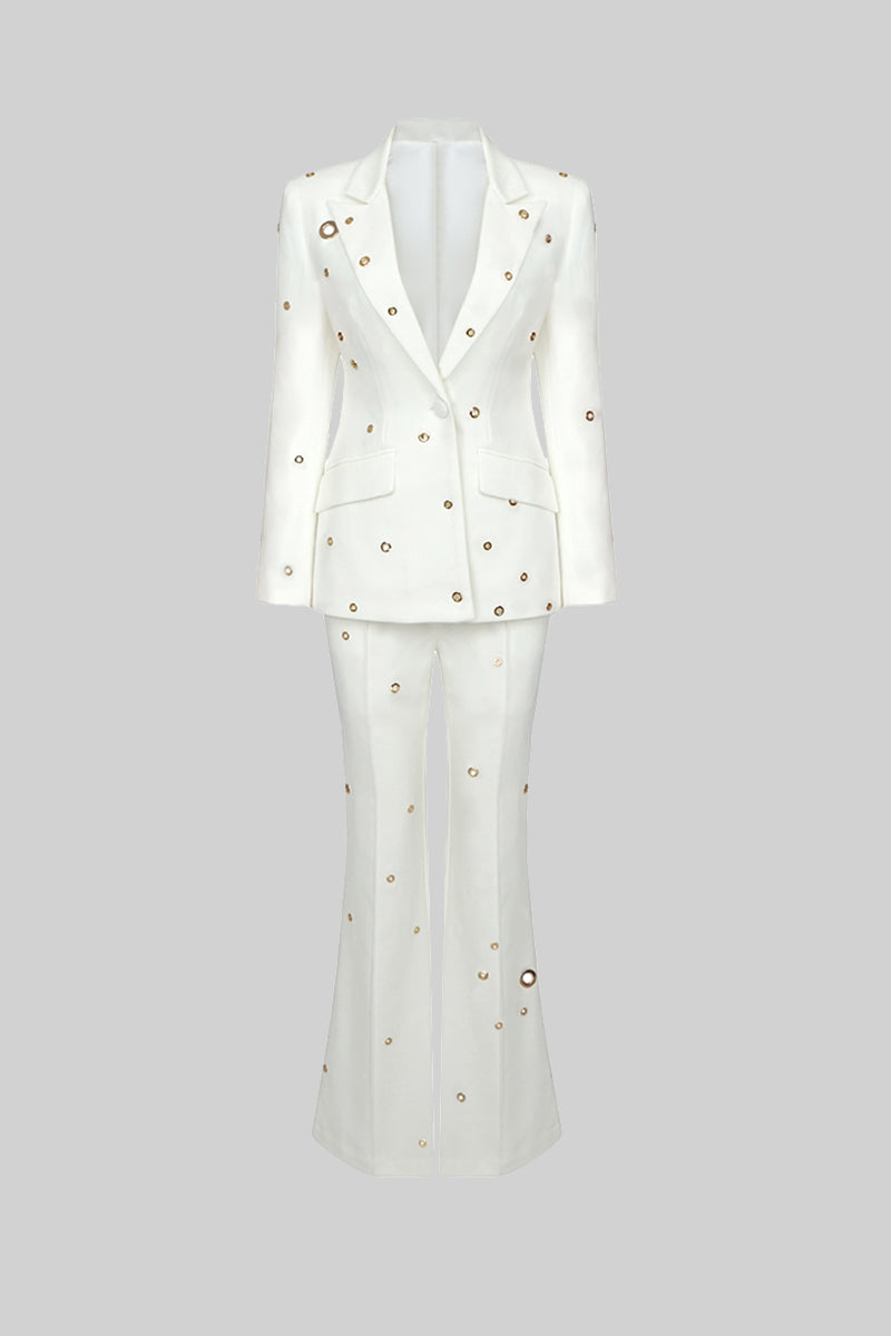 Two Piece Elegant Suit with Metal Details - White