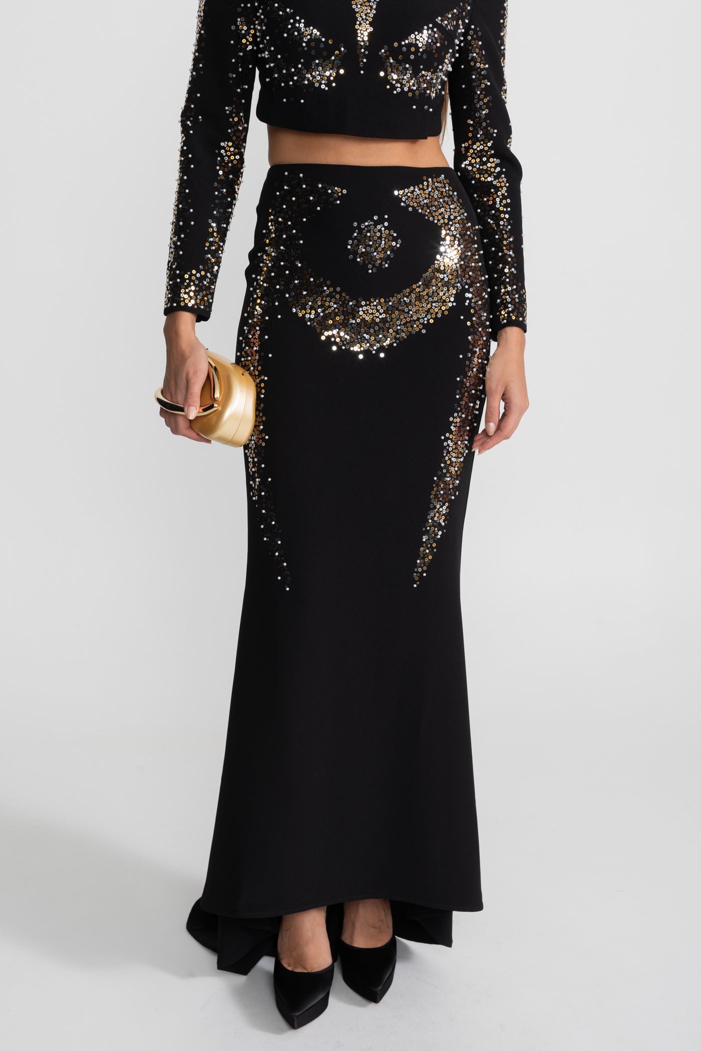 Embellished Co-Ord Set with Silver and Gold Sequin Detailing - Black