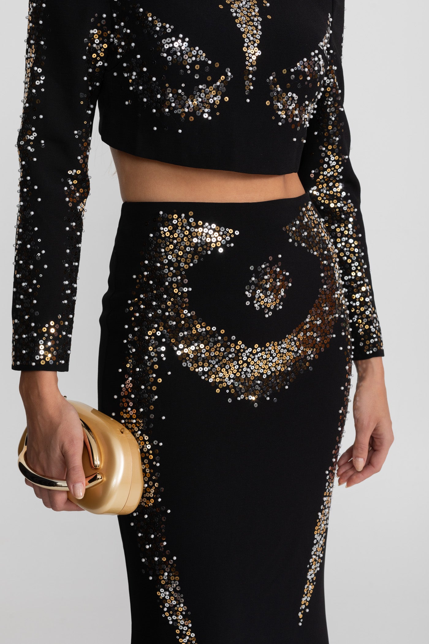 Embellished Co-Ord Set with Silver and Gold Sequin Detailing - Black