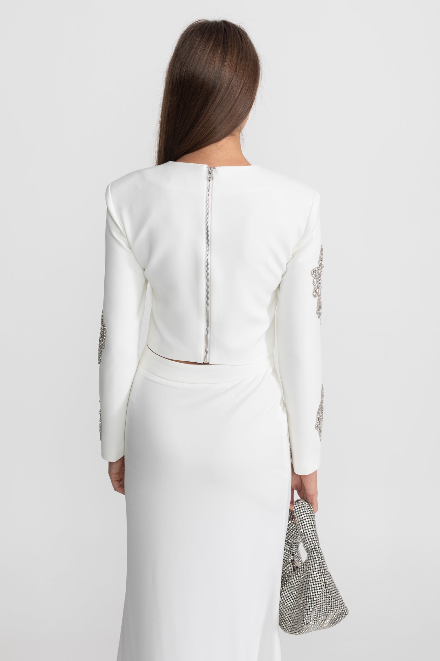 Embellished Co-Ord Set with Sparkling Crystal Embellishments - White