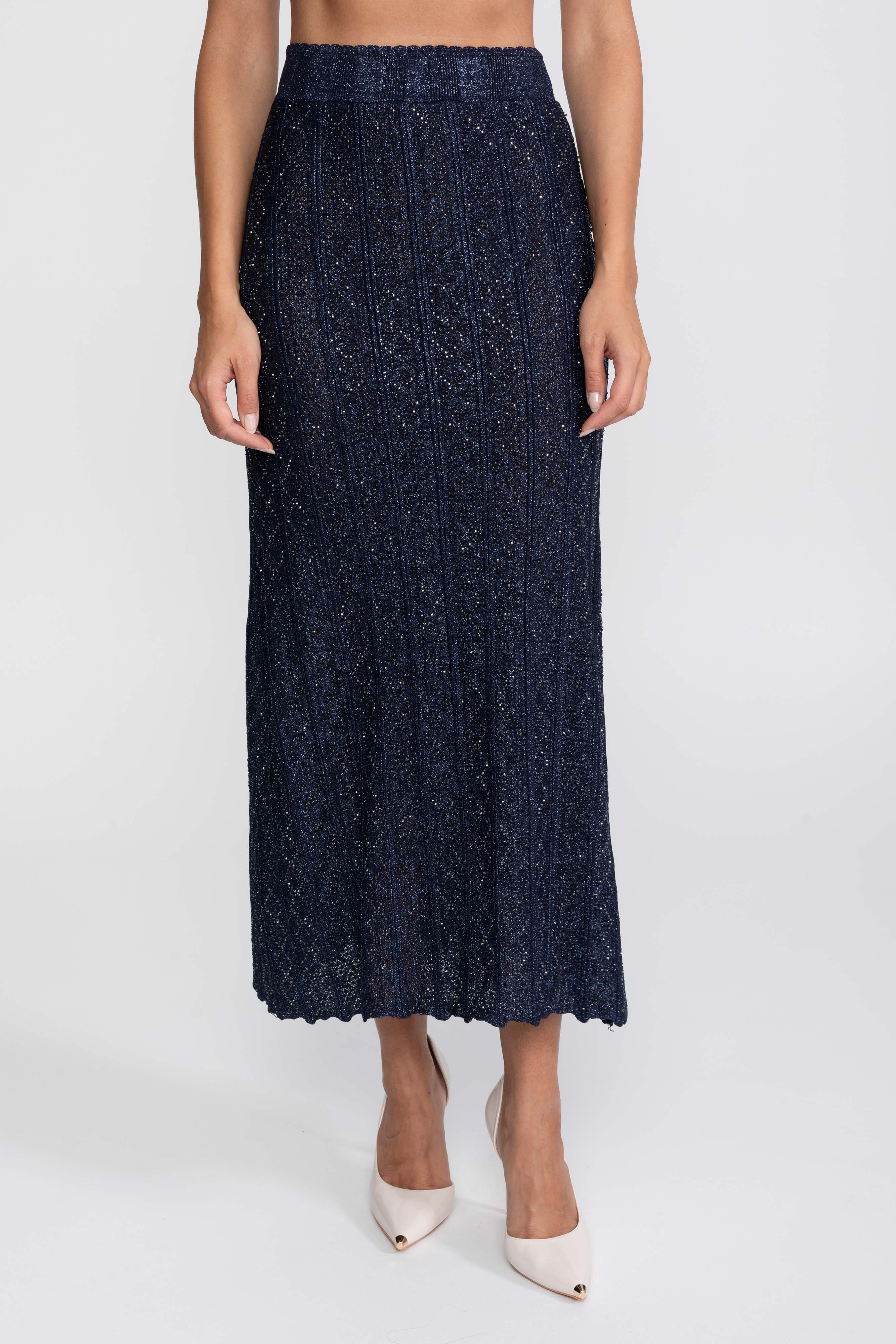 Long-Sleeve Diamond-Pattern Lace Co-Ord Set With Maxi Skirt - Navy