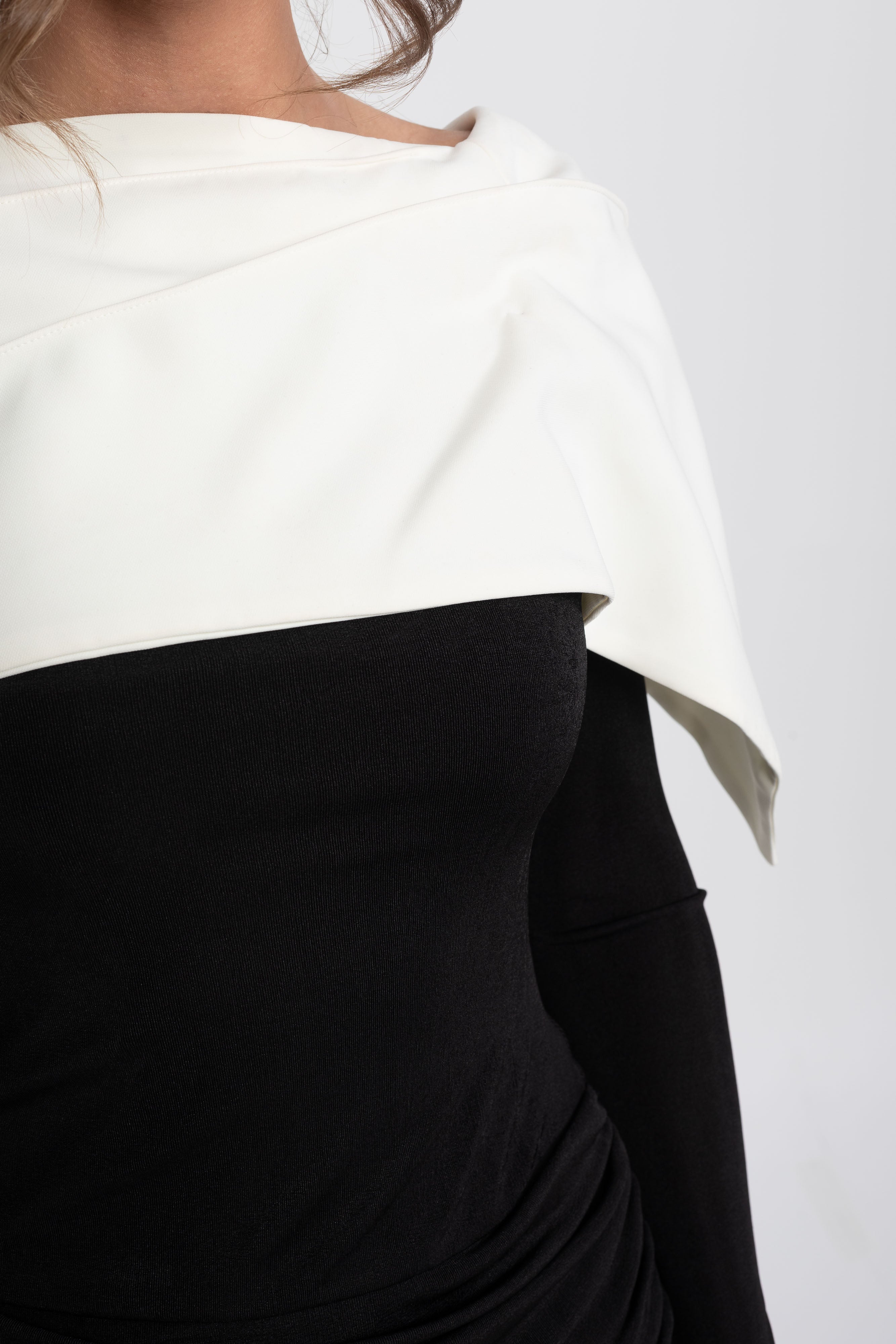 Ruched Wrap Top With Contrasting Cape And Trouser Ensemble - Black