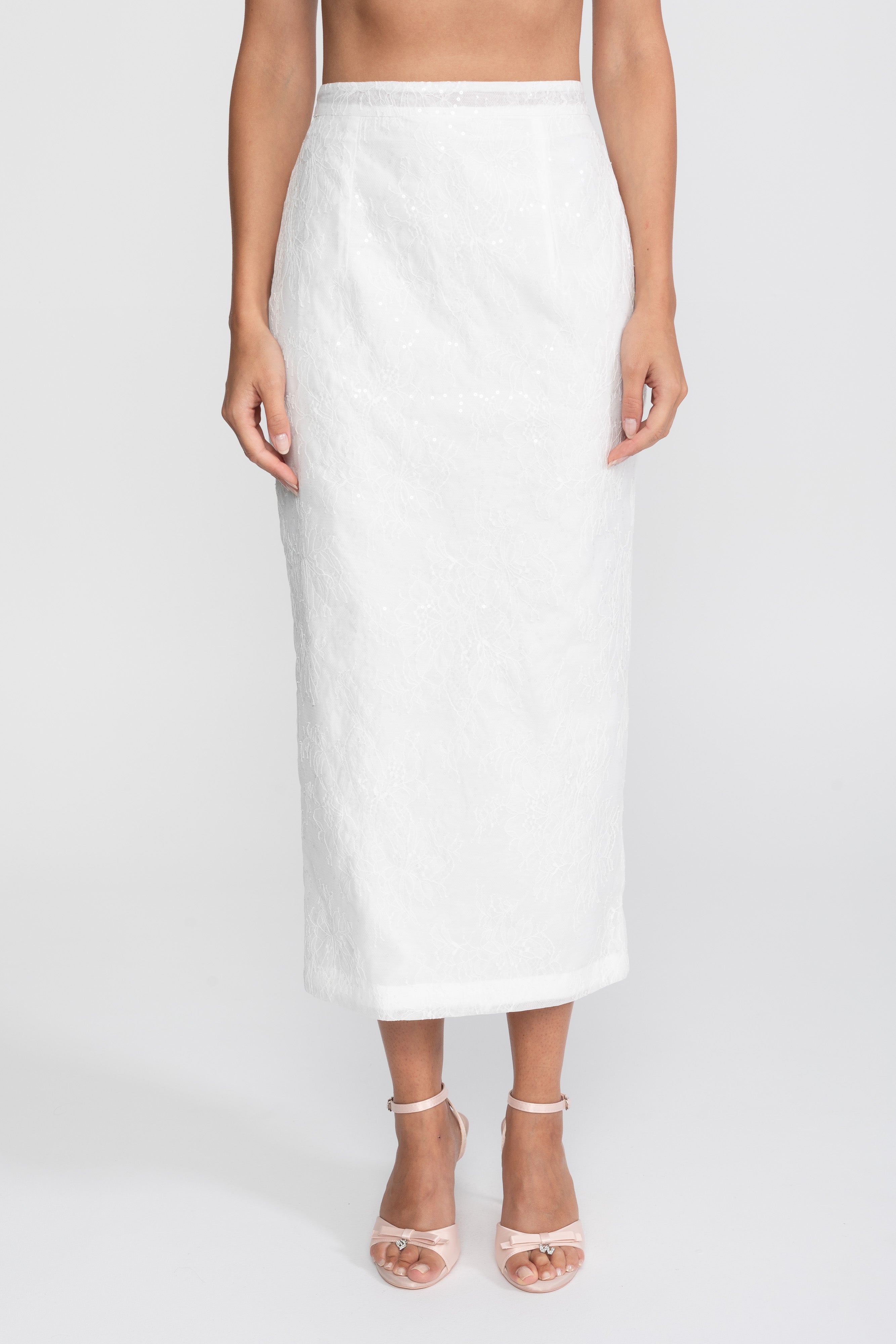 Off-Shoulder Peplum Top And Skirt Set With Black Ribbon Belt - White