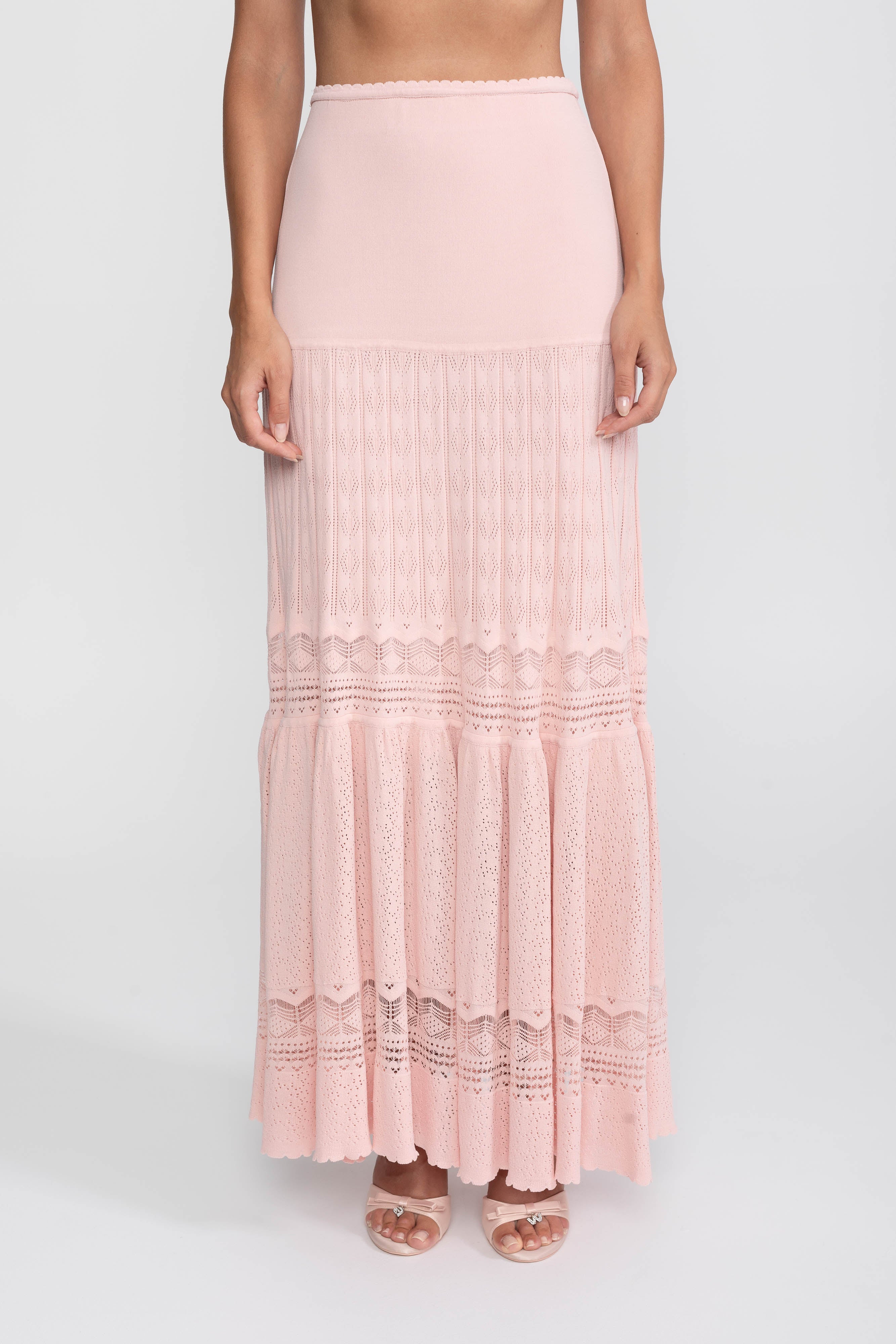 Two-Piece Knit Co-Ord Set With Ruffled Waist - Pink