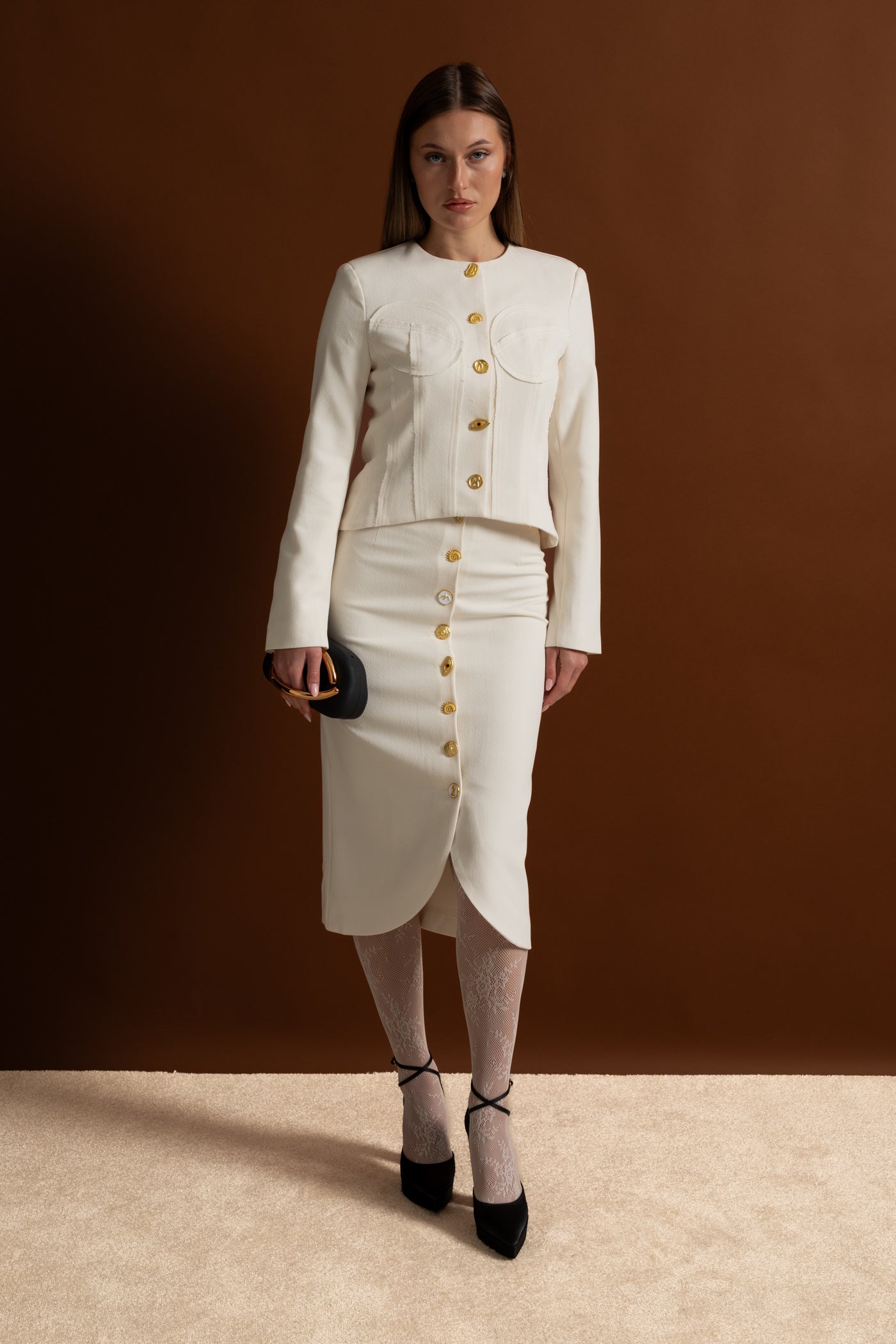 Co-ord Set with Statement Gold Buttons - Ivoire