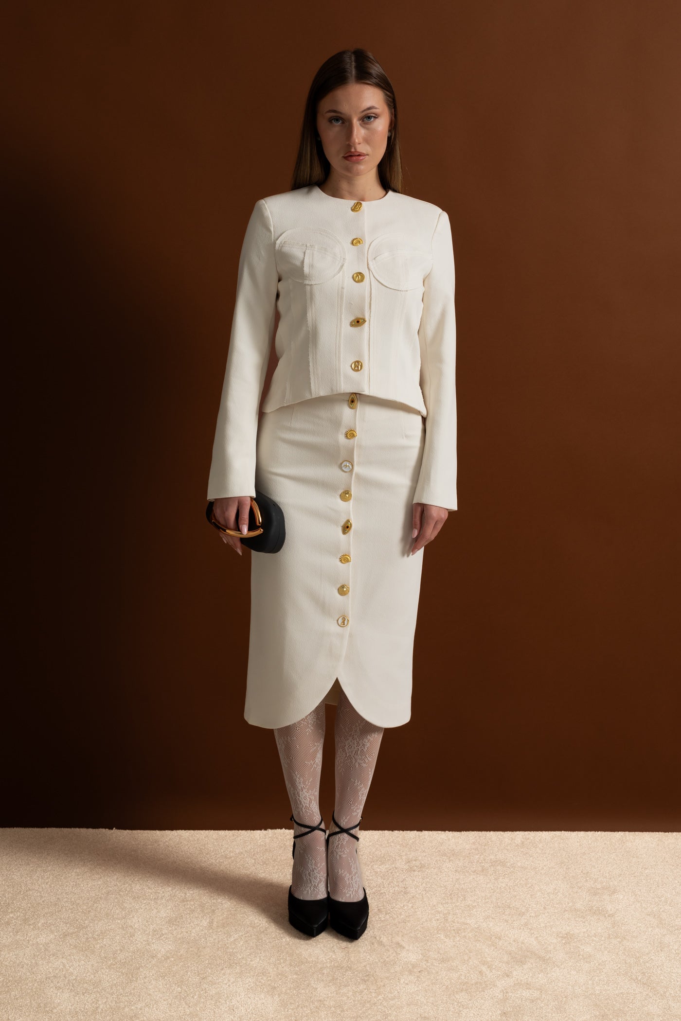 Co-ord Set with Statement Gold Buttons - Ivoire