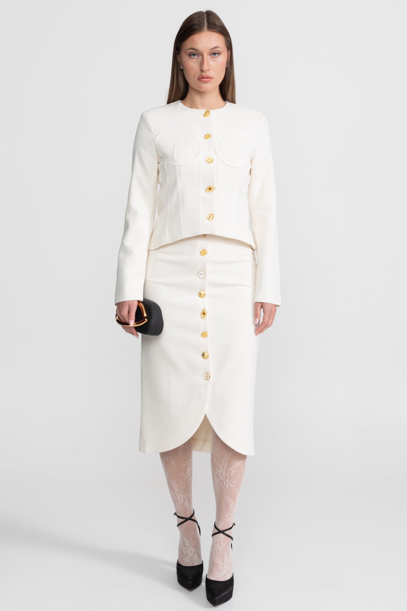 Co-ord Set with Statement Gold Buttons - Ivoire